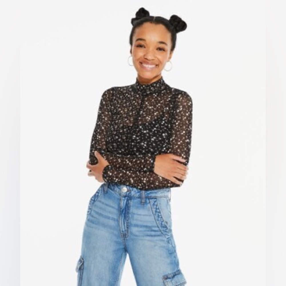 90s Y2K  Floral Sheer Mesh Black Crop Top size medium Aeropostale